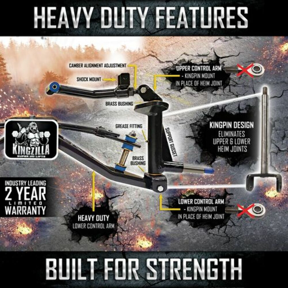 KINGZILLA Super HD 6" Double A-Arm Kingpin Lift Kit - Warranty