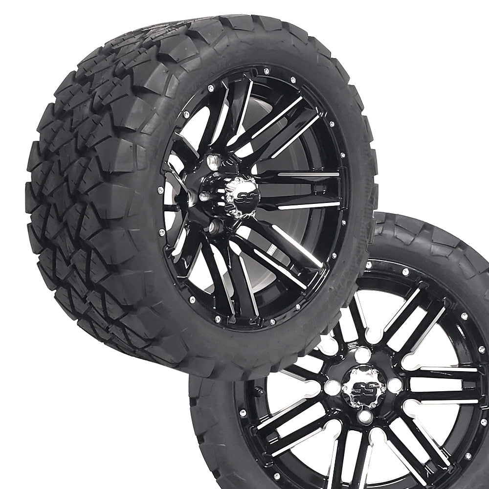 14" SLEDGE Machined/Black Wheels on 22x10x14 A/T Tires