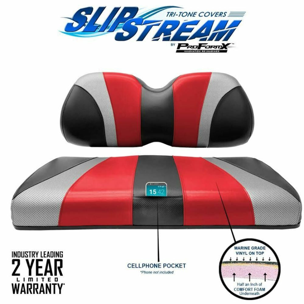 SlipStream Front Seat Cover Set Jet/Red/Liquid Silver - Fits Precedent/Onward/Tempo (2004-up)