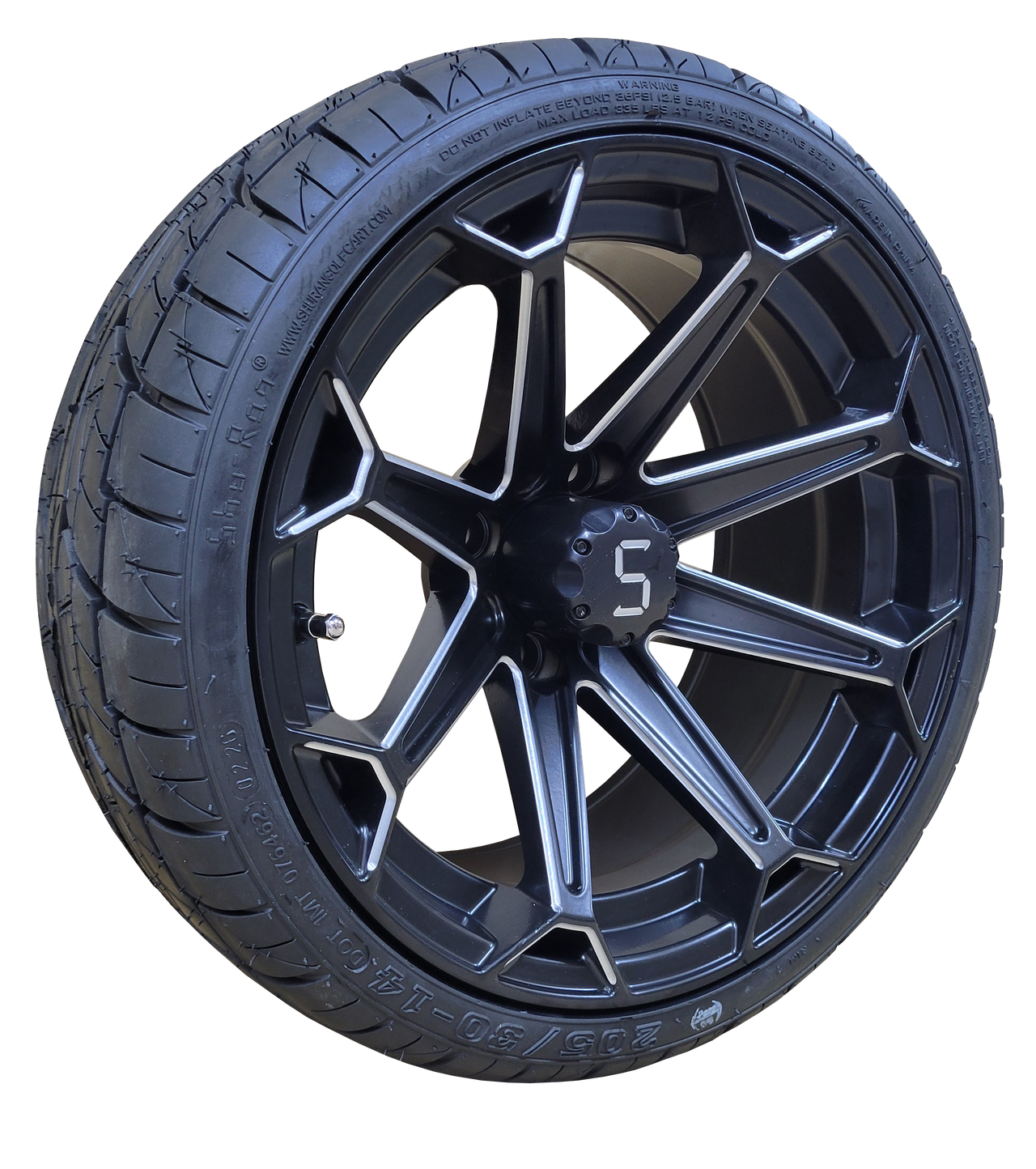 14" BARBARIAN Matte Black Golf Cart Wheels on 205/30-14 Street Talon Tires (Set of 4)
