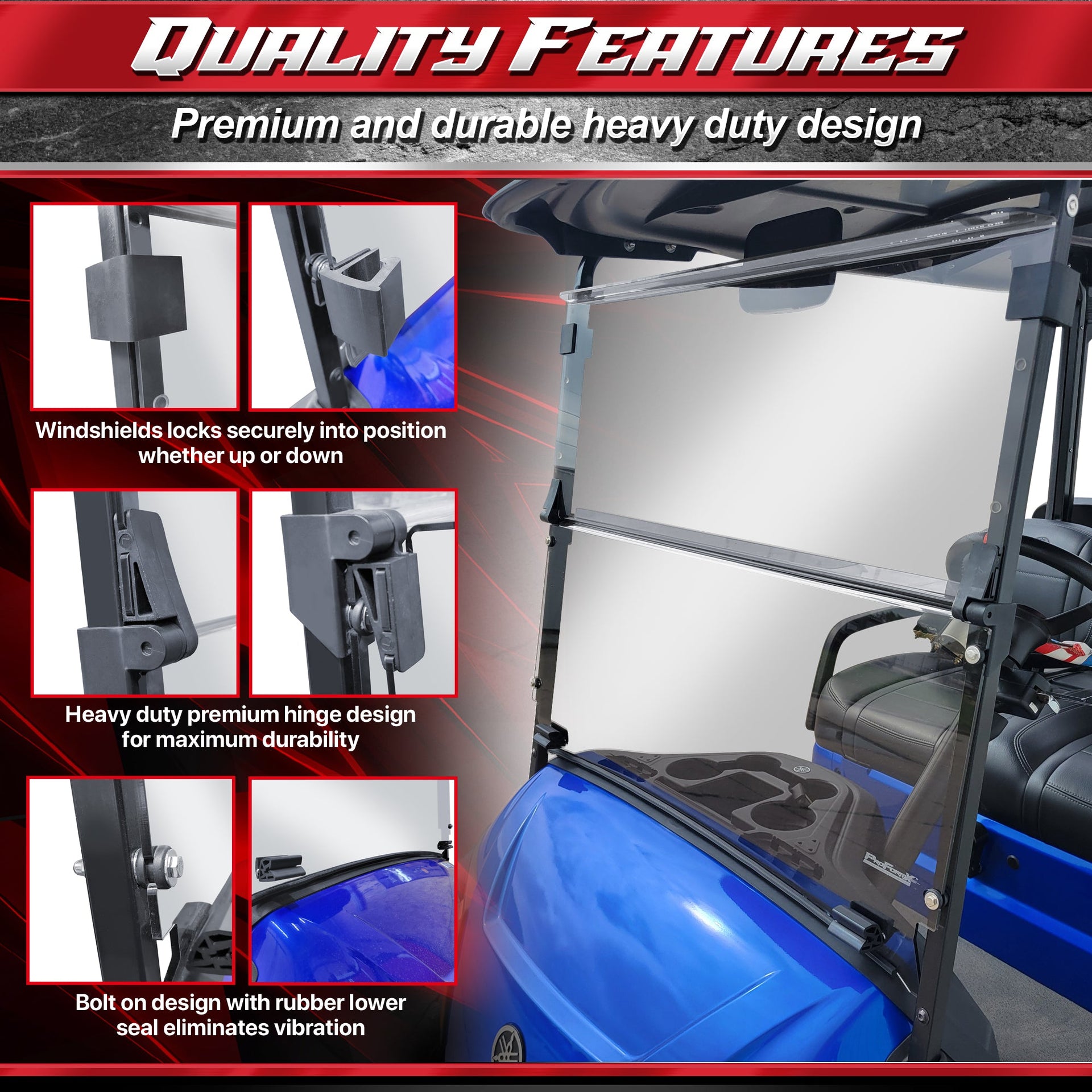 ProFormX Kingzilla HD Windshield installation kit with brackets, rubber mounts, and hardware