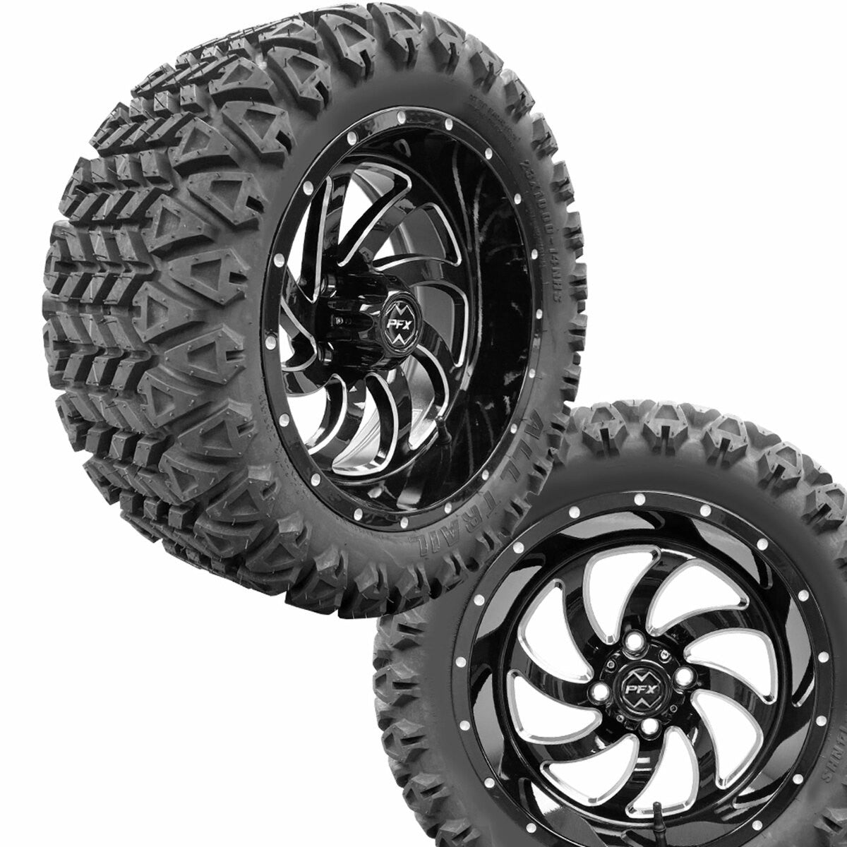 14" PHANTOM Gloss/Black Wheels on 23x10x14 All Trail AT Tires (Set of 4)