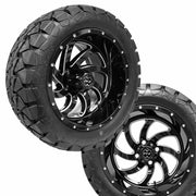 14" PHANTOM Gloss Black Wheels on 22x10x14 Timberwolf A/T Tires - Angled & Facing